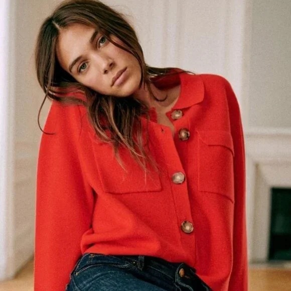 Sezane Betty Sweater and Caridgan in Red Coral - Picture 1 of 7